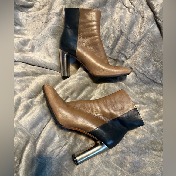 Celine Shoes - Celine Tan and Black Heeled Boots with Silver Accent size 37